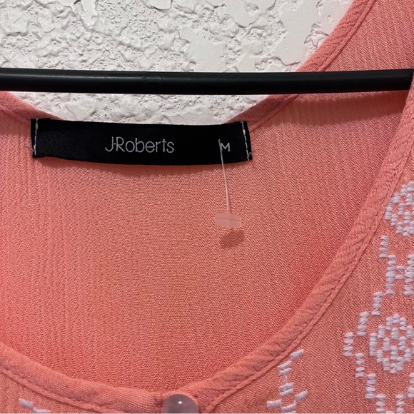 J Roberts Pink Embroidered Boho Brushed Cotton Peasant Keyhole Top Womens Size M - Picture 8 of 10